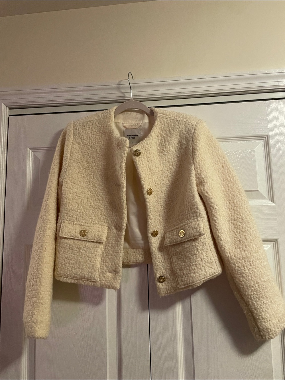 Abercrombie & Fitch Cream Textured Cropped Blazer
